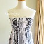 Summer Dress - Strapless Smocked Cotton Tube Dress Polkadot Stripes Pattern with Ruffles