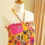 Summer Top Orange Fruity Floral Butterfly Print