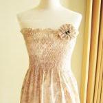 Smocked Dress Light Brown Japanese Cotton With..