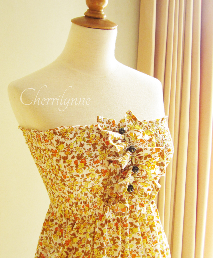 Smocked Dress With Ruffles And Beads Orange Yellow Japanese Cotton Floral Print