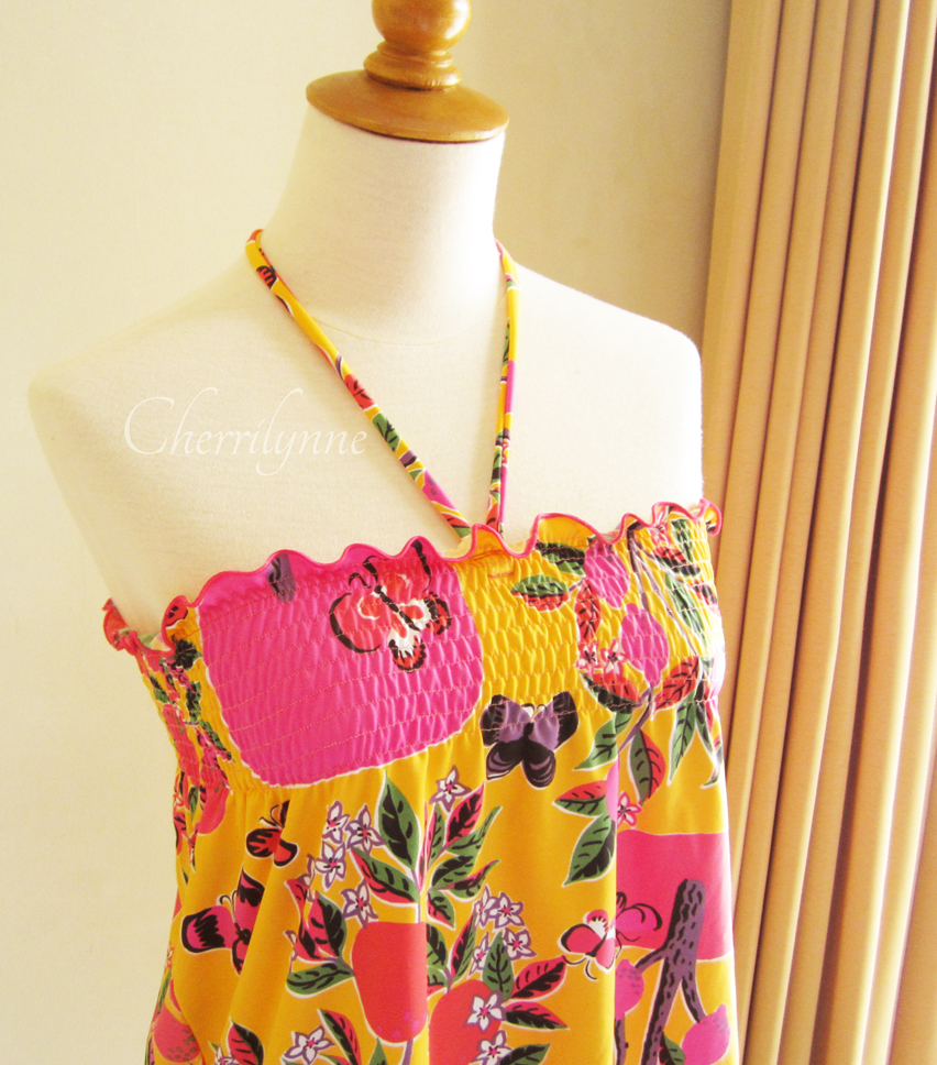 Summer Top Orange Fruity Floral Butterfly Print